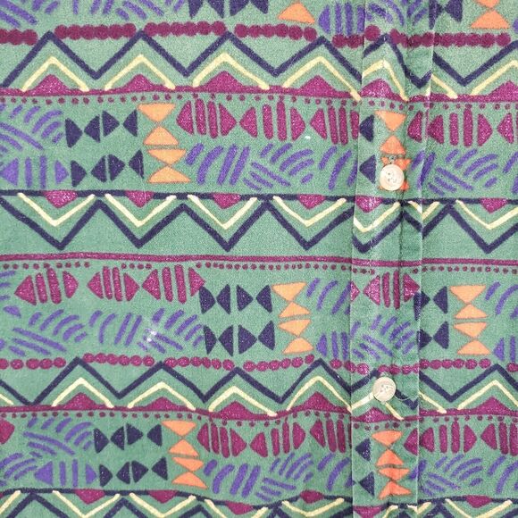 Vintage Columbia Aztec Chamois Shirt Mens 2XL Green Geometric Southwestern - Picture 7 of 7